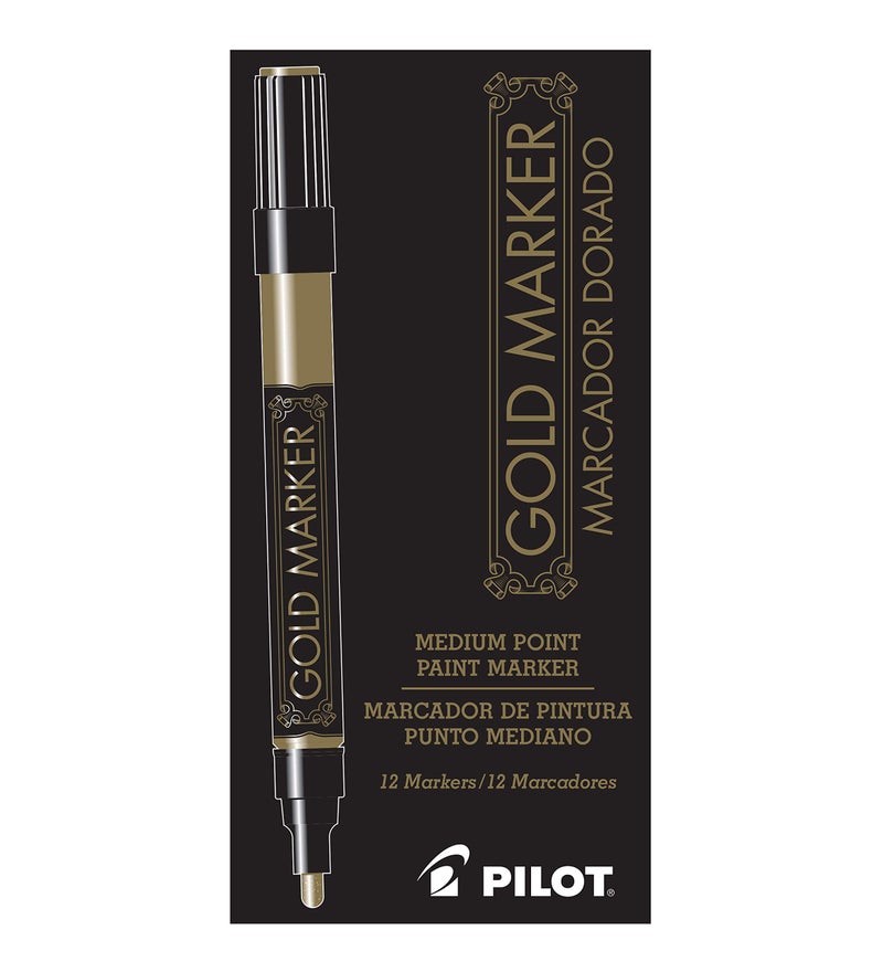 PILOT Metallic Permanent Paint Markers, Gold, Extra Fine Point, 12-Pack (41700) - Image 2